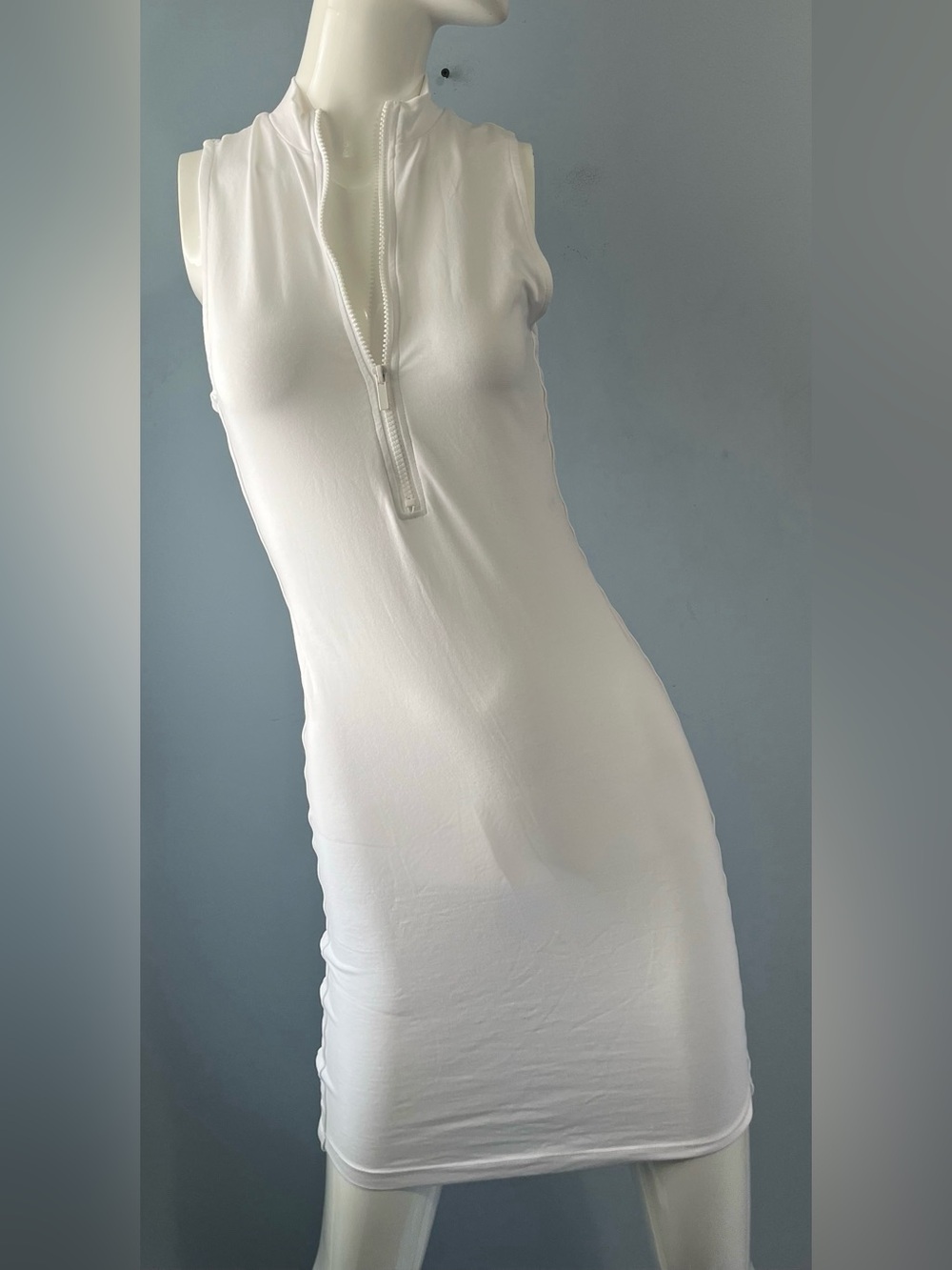 Guess White Sleeveless 1/4 Zip Organic Cotton Racerback Bodycon Dress Size S